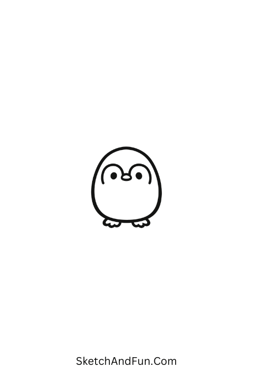 A doodle of a tiny baby penguin with small eyes and feet, cute drawings on arm for beginners