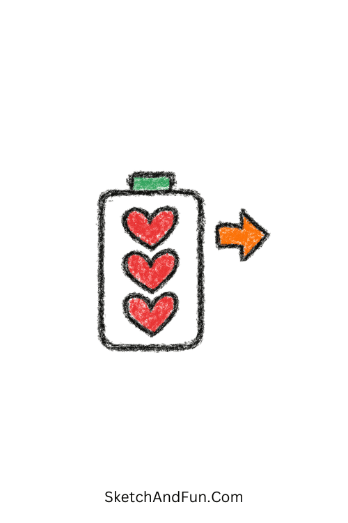Battery Icon Recharging With Hearts Motivational Doodle