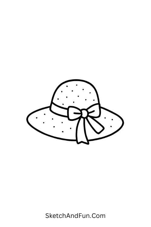 A doodle of a beach hat with ribbon bow, small beach doodles for planners