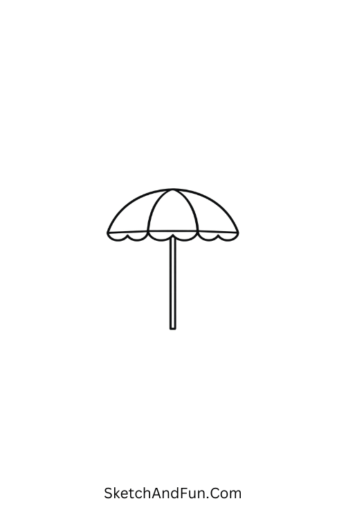 A drawing of a half-circle beach umbrella on a stand, summer theme drawing ideas