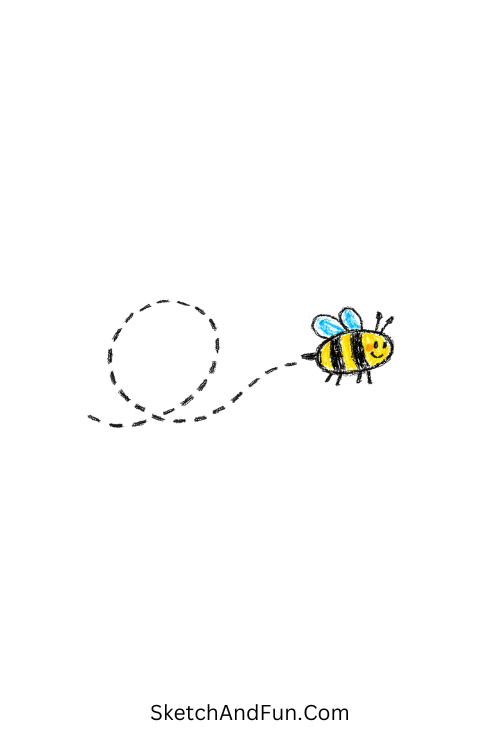 A doodle of bee with looping trail, may doodles nature