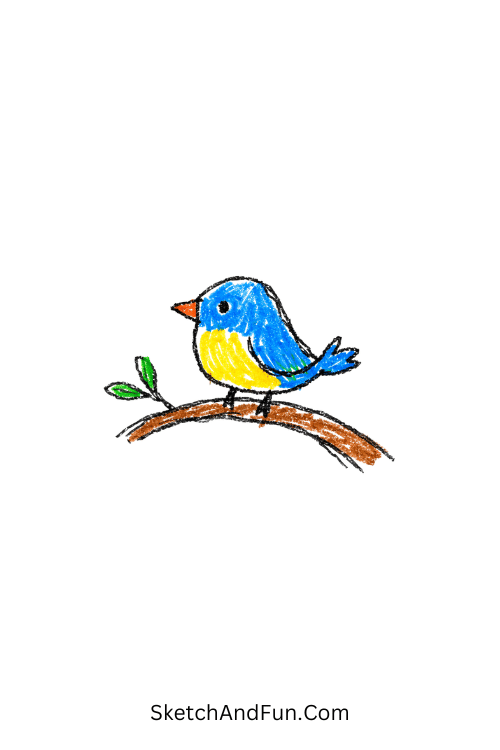 A doodle of bird on curved branch, may doodles black and white