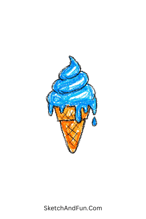 A soft-serve ice cream with gentle melting drip, blue doodle drawing ideas