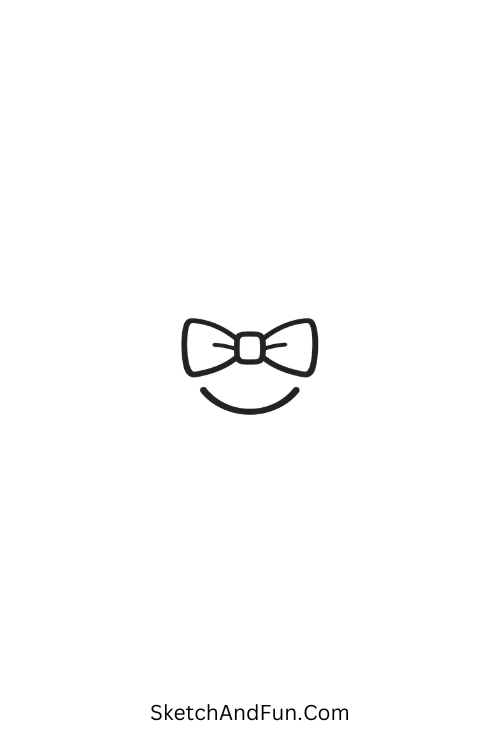 A doodle of a tiny bow with a smiling curve underneath, easy coquette doodles