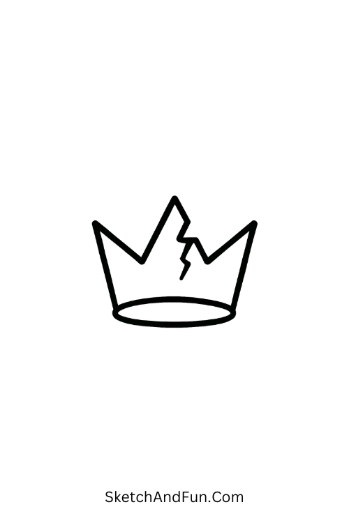 A doodle of a cracked tilted crown, alternative grunge drawings