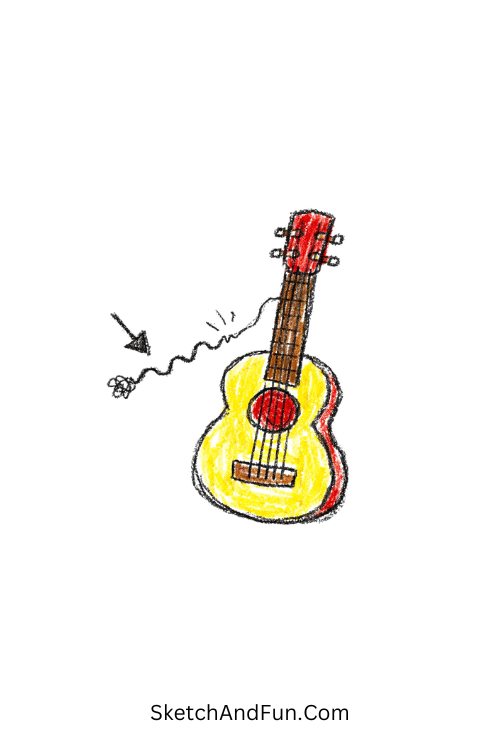 A doodle of a guitar with a single loose string, music doodle meaning