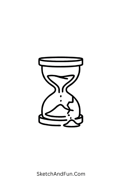 A doodle of a cracked hourglass leaking sand, dark grunge doodles