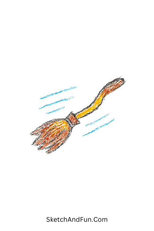 A doodle of a broomstick flying with wind streaks, Harry Potter doodle art