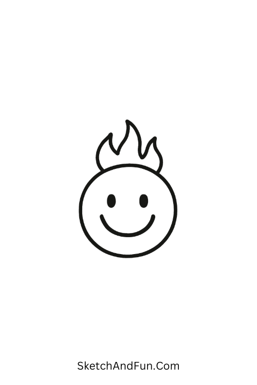 A doodle of a smiley face with flames, grunge doodles drawing
