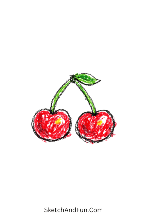 A doodle of cherry pair with stem, may doodles printable