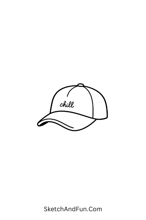 A drawing of a small cap with “chill” written on it, summer coloring pages printable