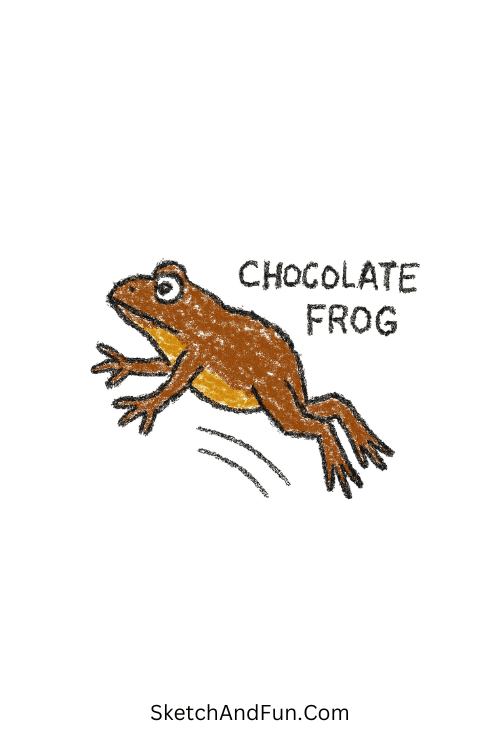 A doodle of a chocolate frog mid-leap, Harry Potter wizard doodles