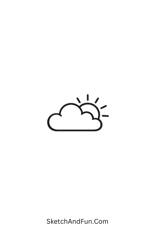 A drawing of a tiny cloud with sun peeking out, sunset drawing easy