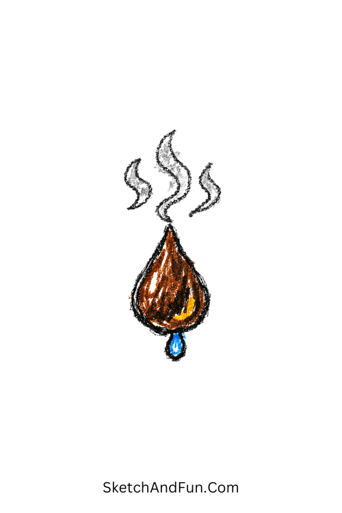A doodle of a dripping coffee droplet with steam swirl, cute crayon doodle ideas