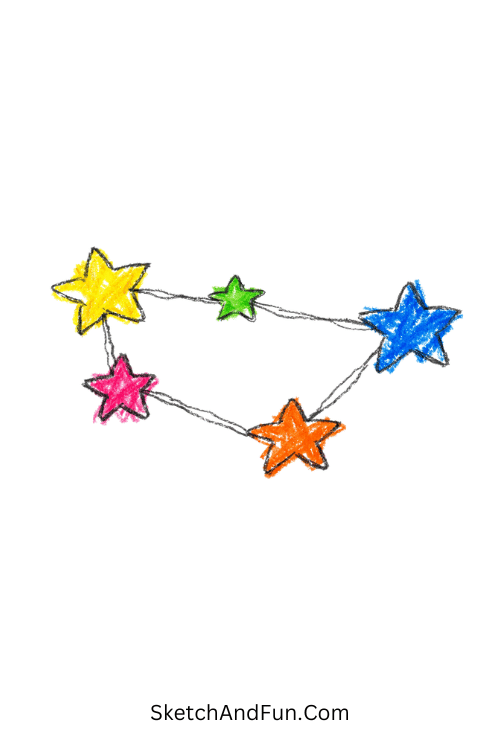 A doodle of stars forming a simple mini constellation, star doodle line art