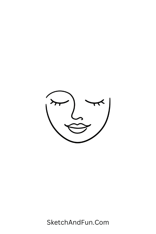 A doodle of a soft one-line face with closed eyes, minimal pen doodles