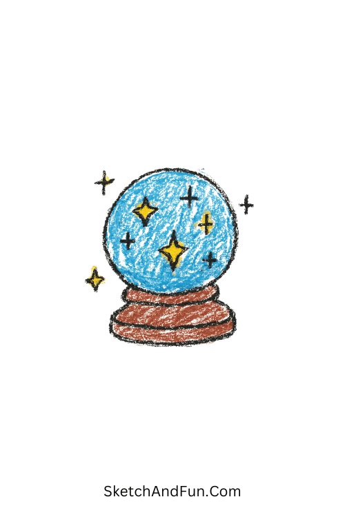 A doodle of a round crystal ball with sparkles inside, Harry Potter drawing for kids