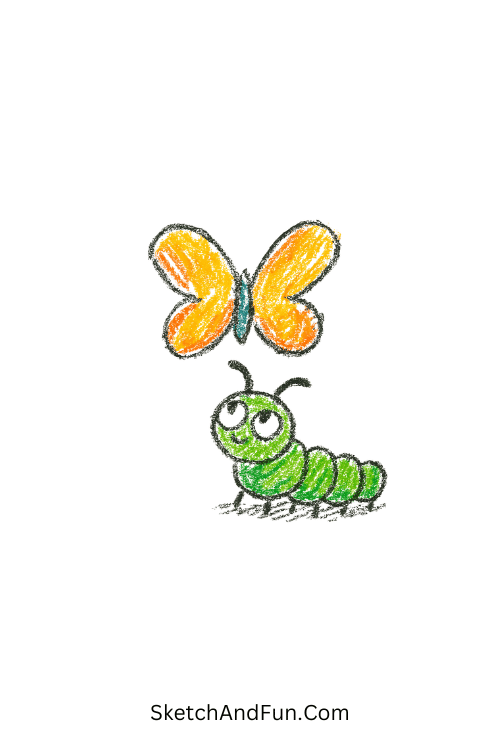Cute Caterpillar Looking at Butterfly Wings Motivational Doodle