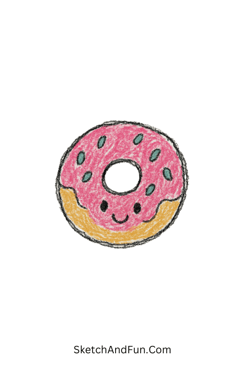 A doodle of a cute donut with sprinkles, aesthetic school notebook doodles