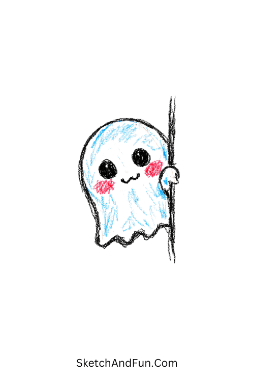 A doodle of a shy ghost peeking from corner, doodle art inspiration