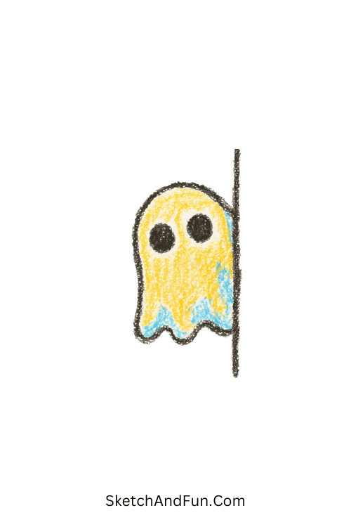 A doodle of a cute ghost peeking from the page edge, fun doodles for notebook