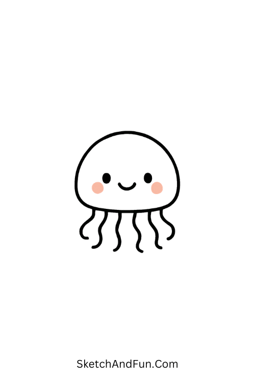 A doodle of a cute jellyfish with short tentacles, minimal beach doodles