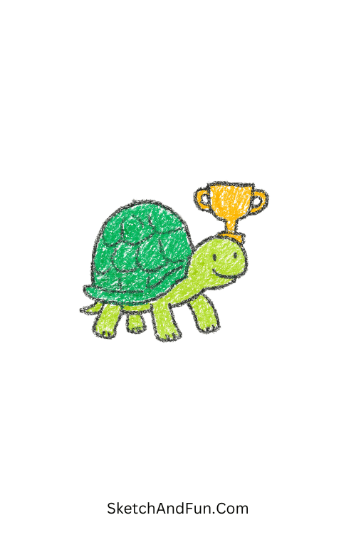 Cute Turtle Carrying a Trophy Motivational Doodle
