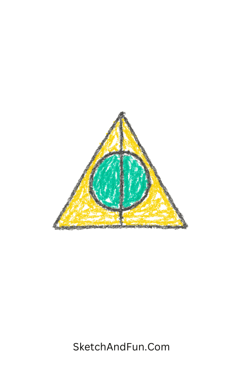 A doodle of a triangle with a circle and line inside, Harry Potter aesthetic doodles