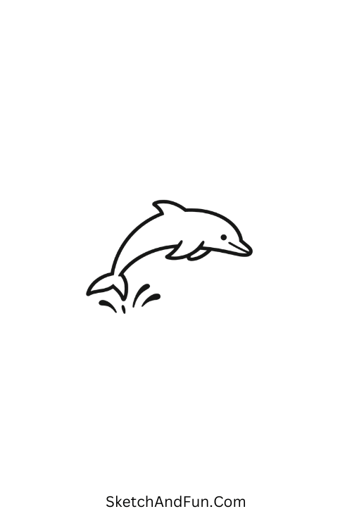 A drawing of a dolphin mid-jump over water, summer scenery drawing easy