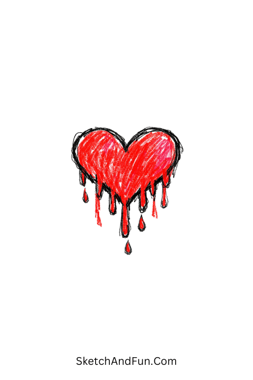 A doodle of a bold heart with ink dripping down, cute marker doodle ideas