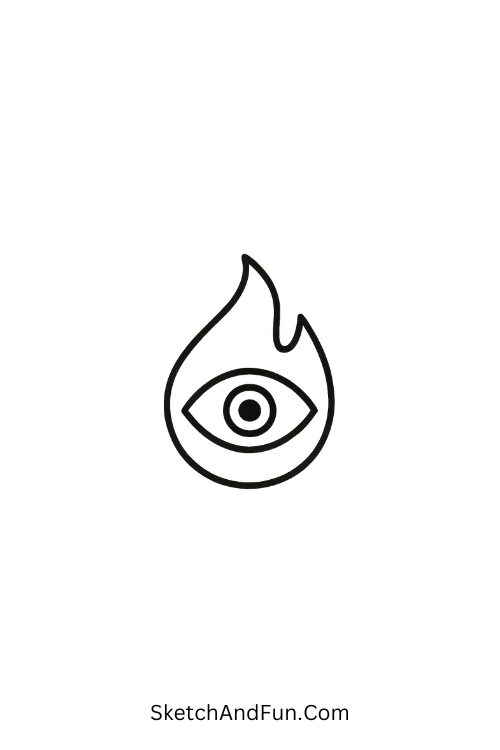 A doodle of an eye inside a flame, grunge symbol doodles