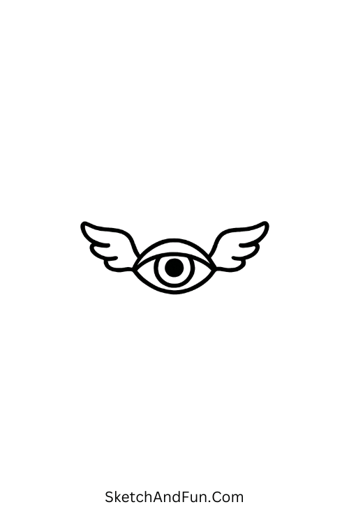 A doodle of an eye with tiny wings, grunge sketchbook doodles