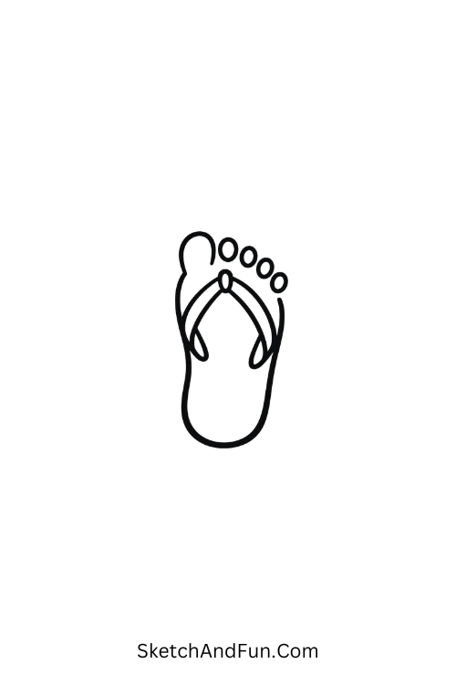 A drawing of a single flip flop footprint with straps, cute beach doodles