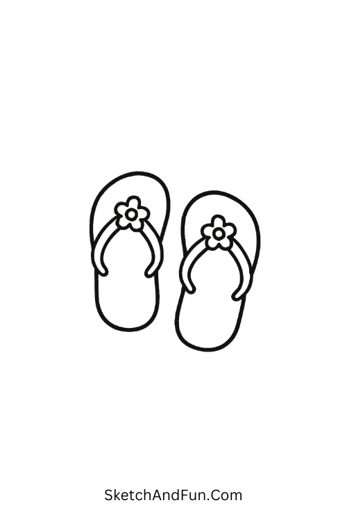 A doodle of two flip flops with flower straps, simple beach doodle ideas