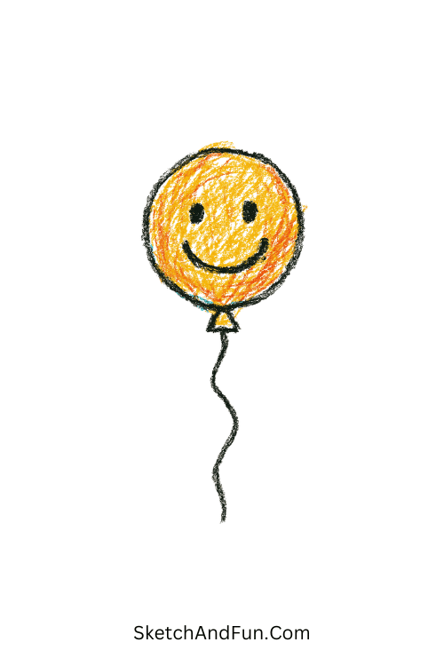 A doodle of a smiling balloon with a string, easy notebook doodles