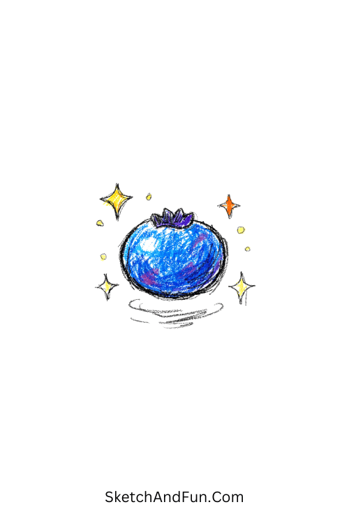 A single floating blueberry sparkling magically, fruit doodle PNG downloads
