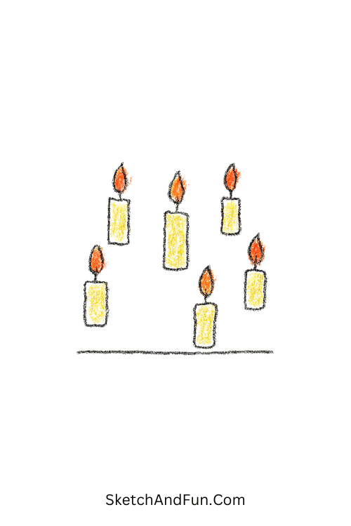 A doodle of tiny floating candles with small flames, Harry Potter themed doodles