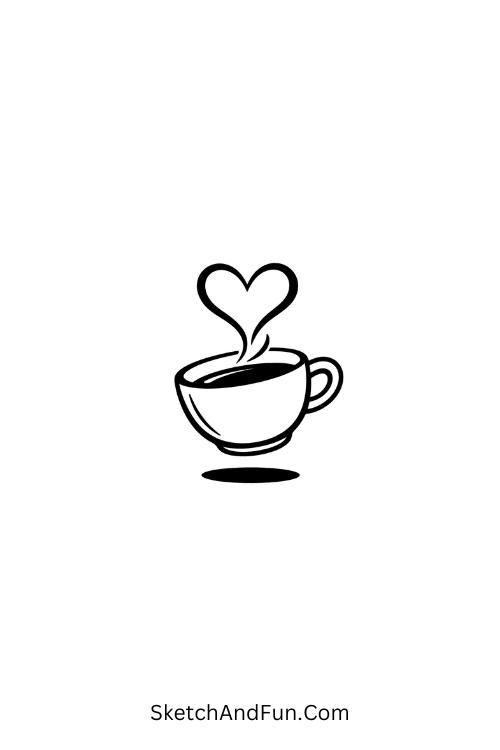 A doodle of a steaming cup forming a heart, pen doodle art