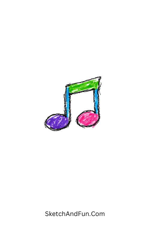 A doodle of a single floating note in empty space, music note doodle art