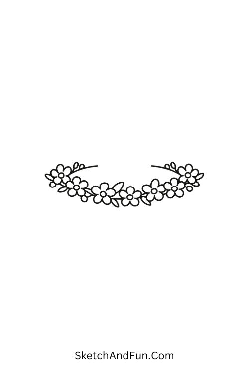 A doodle of tiny flowers arranged like a crown, aesthetic doodles coquette style