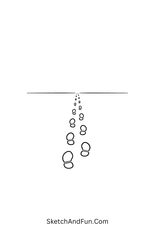 A doodle of tiny footsteps leading to the horizon, travel doodle drawing