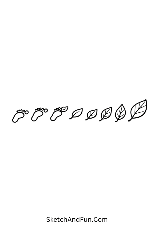 A drawing of footprints turning into leaves, village scenery drawing easy