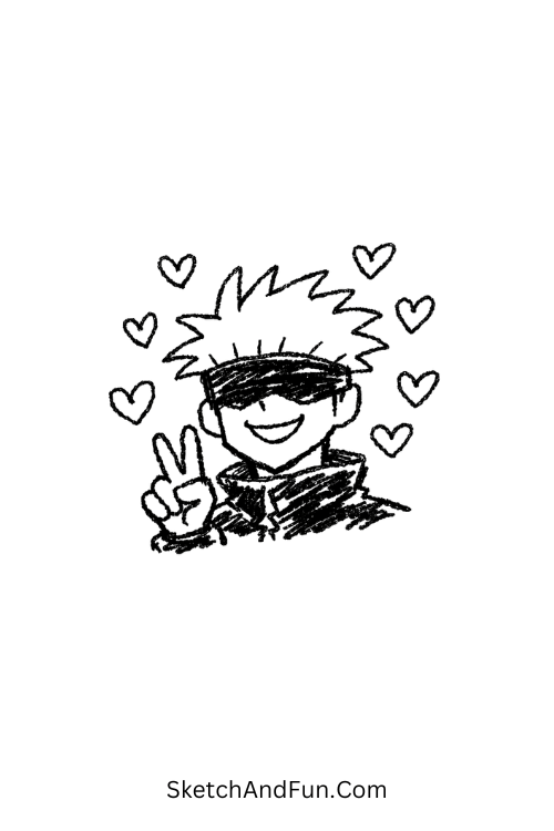 A doodle of Gojo surrounded by floating hearts, jujutsu kaisen fanart doodles