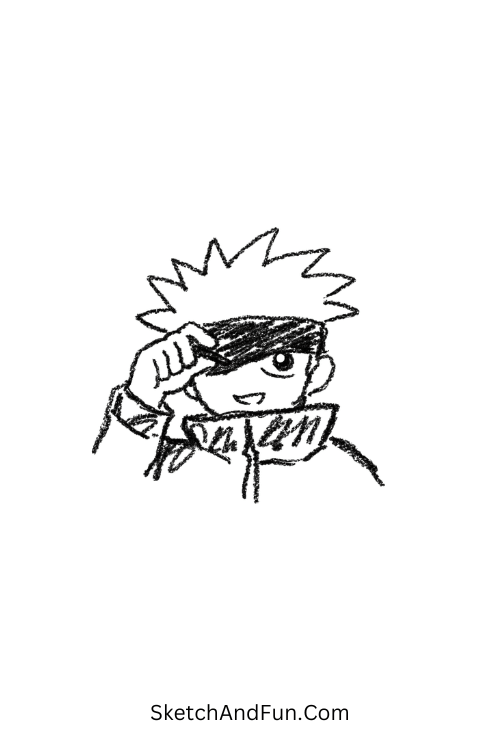 A doodle of Gojo lifting his blindfold slightly, jujutsu kaisen chibi gojo doodle
