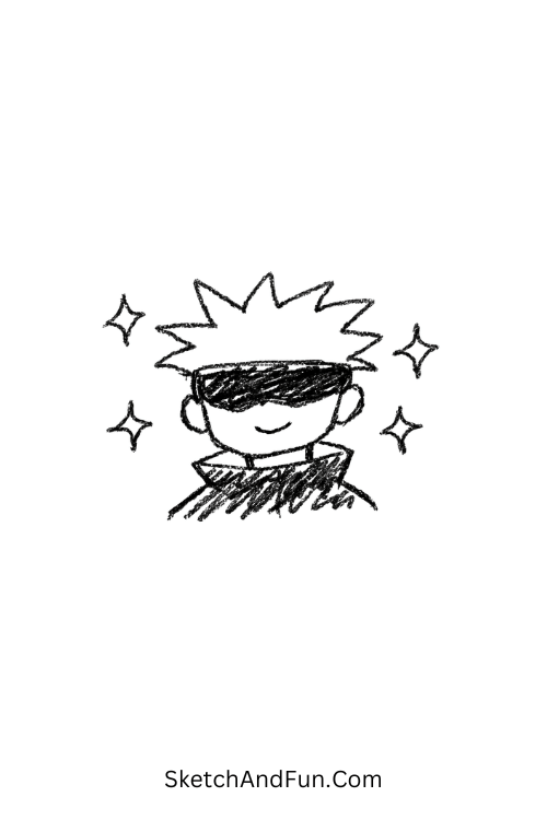 A doodle of Gojo surrounded by sparkles, jujutsu kaisen doodles easy