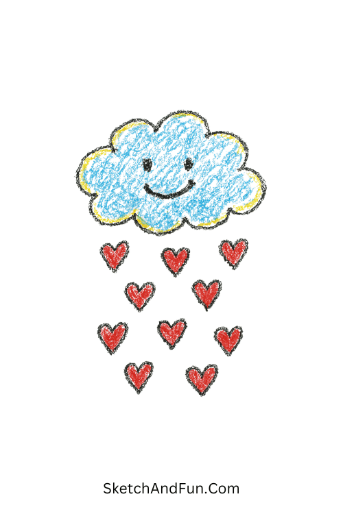 Happy Cloud Dropping Heart Rain Motivational Doodle