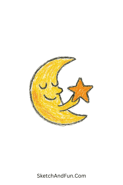 Happy Moon Holding a Star Motivational Doodle