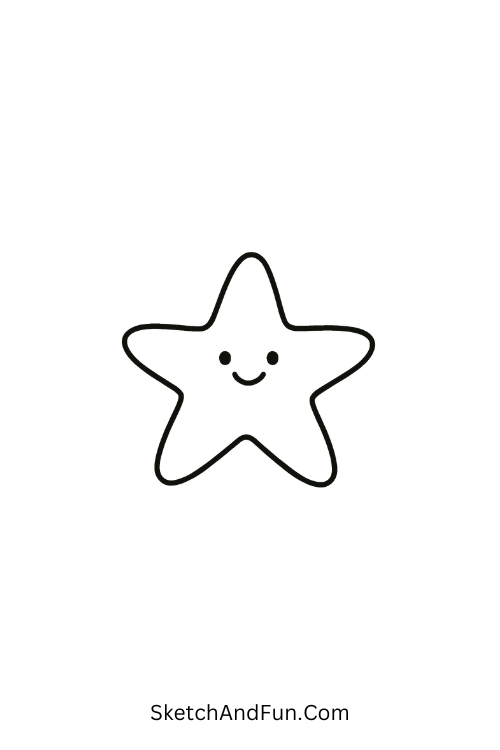 A doodle of a happy chubby starfish with blush cheeks, cute ocean doodles