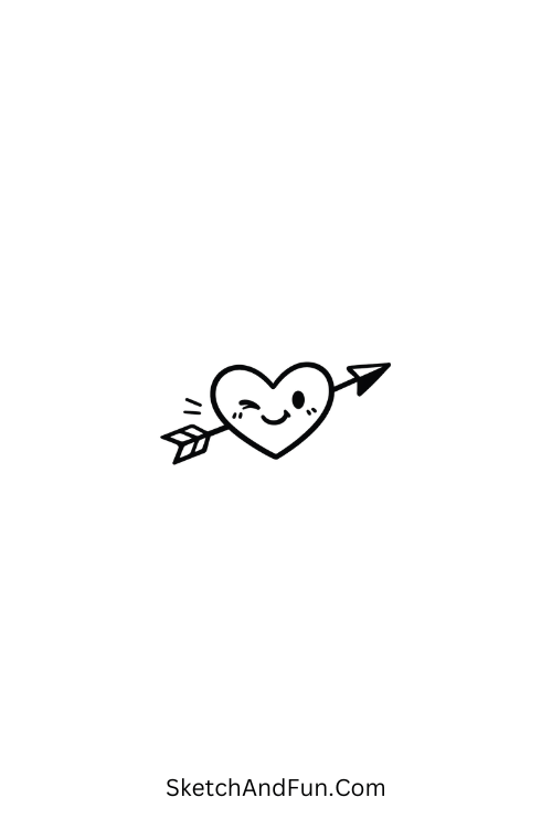 A doodle of a minimal arrow piercing a tiny heart, coquette pattern doodles