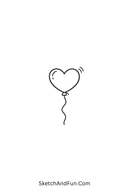 A doodle of a heart-shaped balloon floating upwards, coquette art doodles